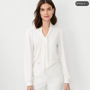 NWT - Ann Taylor - LS Tie Neck Top - Winter White - XL P